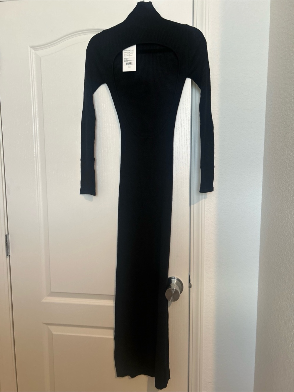 Something Navy Black Turtleneck Ribbed Open Back Long Maxi Bodycon Dress XS $165 - Picture 5 of 6